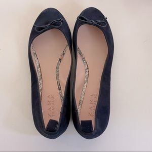 Zara Women’s Navy Blue Suede Ballet Flats Sz 37 EU